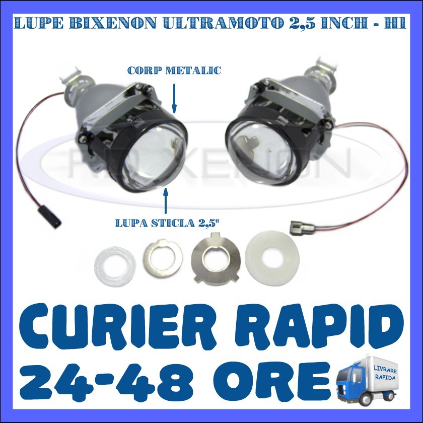 KIT PROIECTOARE LUPA LUPE BIXENON ULTRAMOTO H1 - 2.5 INCH - ORNAMENTE  INCLUSE, Universal | Okazii.ro