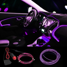 Fir cu lumina ambientala auto decorativ luminos neon flexibil 5M Roz foto