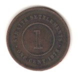 SV * Straits Settlements * ONE CENT 1875 * Compania Britanica a Indiilor de Est, Asia