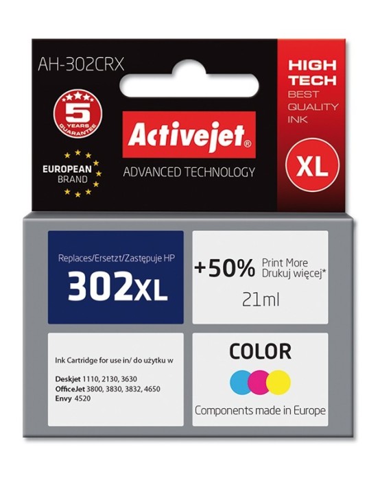 Cartus compatibil HP 302 XL Color pentru HP, 21 ml, Premium Activejet, Garantie 5 ani Cartus compatibil HP 302 XL Color pentru HP, 21 ml, Premium Activejet, Garantie 5 ani