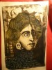Portret -tehnica mixta -M-me Rimbaud -mama poetului A.Rimbaud -"bouche d'ombre", Portrete, Acuarela, Altul