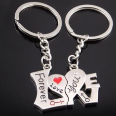 Set Breloc Chei Pentru Cuplu / Indragostiti - LOVE YOU FOREVER - Set 2 Bucati