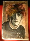 Portret - tehnica mixta -Poet francez Arthur Rimbaud , dim.= 29,8x40,4 cm, Portrete, Acuarela, Altul