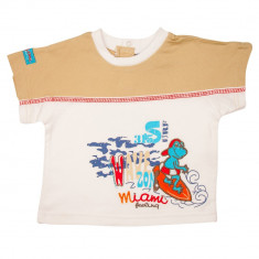 Tricou la baza gatului bumbac Topolino Miami, pentru baieti, Alb/Crem foto