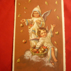 Ilustrata -Felicitare de Craciun - Copii si globuri ,circulat 1926 Oradea Mare