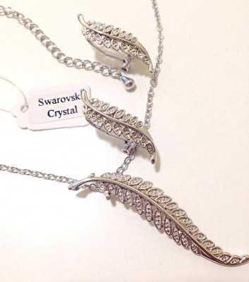 OFERTA-Set bijuterii dama-FRUNZE LMN2- INOX placat cu Aur ALB 18k si Swarovski foto