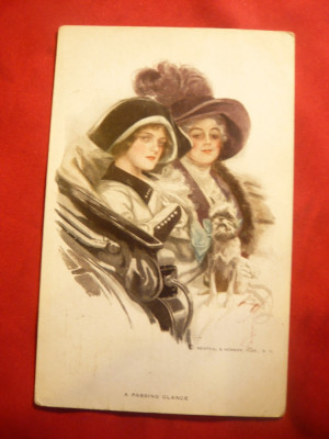 Ilustrata - 2 femei in trasura ,semnat Reinthal 1915 SUA foto