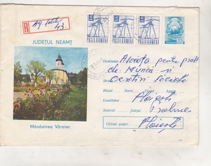 bnk ip Intreg postal 1973 - circulat - Manastirea Varatec