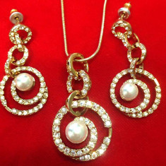 PROMOTIE -Set bijuterii dama(colier +cercei)-placat cu aur 18k