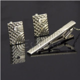 SET Butoni si ac cravata argintii metalici forma patrata + cutie simpla cadou