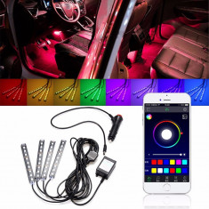 Kit interior LED SMD RGB 32cm si aplicatie telefon foto