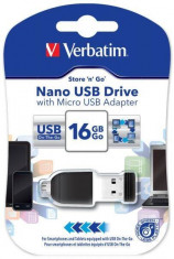 Memorie USB Verbatim &amp;amp;quot;Nano&amp;amp;quot; 16GB USB2.0 + adaptor Micro USB (49821) foto