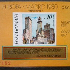 1980 Romania,LP 1019- CSCE,reuniunea dela Madrid,colita nedantelata-MNH foto