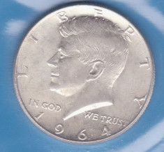 (8) MONEDA DIN ARGINT SUA - HALF DOLLAR 1964, PURITATE 900, 12.5 GR. - KENNEDY foto