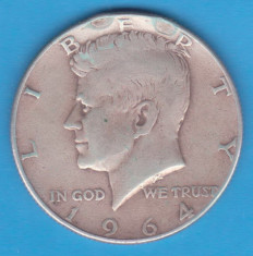 (7) MONEDA DIN ARGINT SUA - HALF DOLLAR 1964, PURITATE 900, 12.5 GR. - KENNEDY foto