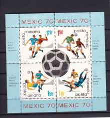 ROMANIA 1970 LP 729 a CAMPIONATUL MONDIAL DE FOTBAL MEXIC COLITA DANTELATA MNH foto