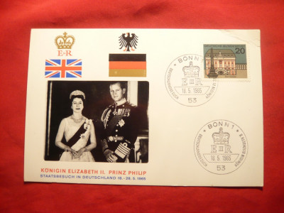 Carton filatelic aniversar - Vizita perechii Regale a M.Britanii in RFG 1965 foto