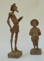 Lot 2 figurine, sculptura in lemn, Don Quijote si Sancho Panza 33cm inaltime foto