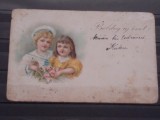 CARTE POSTALA TIP FELICITARE , 1900- 1904- CIRCULATA IN UNGARIA- DOI COPII., Printata