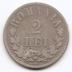 Romania 2 Lei 1873 ? Carol I, Argint 10g/835, MV1-5 , 27 mm KM-8 foto