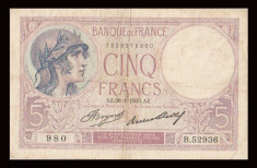 Franta 1933 - 5 francs, circulata foto