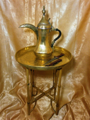 Set ceai cafea berber, Raslan Dallah, alama, bronz, bambus, vintage foto
