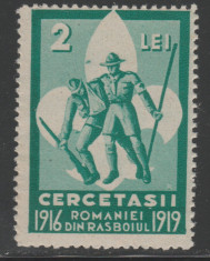 Romania 1934 - Timbru fiscal 2 Lei Cercetasii Romaniei in primul razboi mondial foto