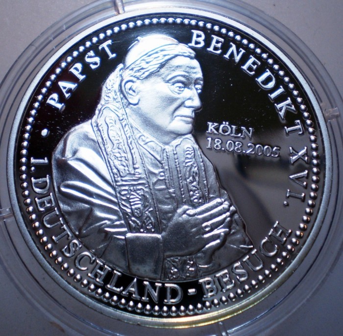 5.195 GERMANIA MEDALIE PAPA BENEDIKT XVI 2005 KOLN PROOF 999 ARGINT 10,0g