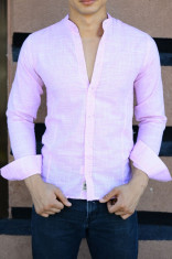Camasa de in barbati - guler tunica - roz - slim fit - casual foto