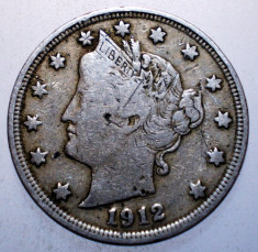 2.177 USA SUA LIBERTY NICKEL 5 V CENTS 1912 foto