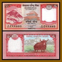 !!! NOU : NEPAL - 5 RUPII 2017 - P NEW - UNC / CU DOAR UN IAC PE VERSO foto