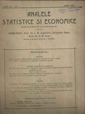 Revista ANALELE STATISTICE SI ECONOMICE - nr.6/1920, Bucuresti foto