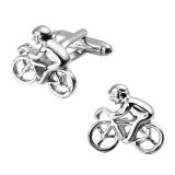 Butoni tema BIKE biciclist metal argintii + ambalaj cadou, Inox