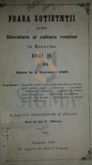 FOAIA SOTIETATII PENTRU LITERATURA SI CULTURA ROMANA IN BUCOVINA - Dec. 1867 - SBIERA I. G. (I. G. SBIEREA) foto