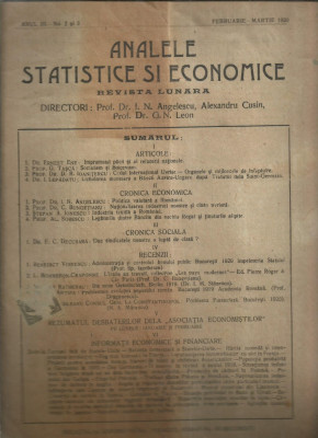Revista ANALELE STATISTICE SI ECONOMICE - nr.2-3/1920, Bucuresti foto