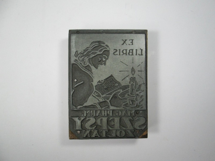 j Ex Libris Mag Pharm Szepsy Zoltan 9 x 6,5 centimetri placa tipografie matrita