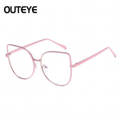 Ochelari lentila transparenta model cat eye reflexii roz