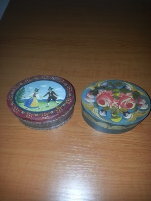 2x Cutie ovala depozitare cutii de colectie pictate pentru bijuterii inele din placaj lemn pictat manual foto