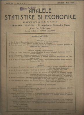 Revista ANALELE STATISTICE SI ECONOMICE - nr.4-5/1920,Bucuresti foto
