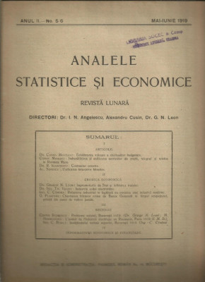 Revista ANALELE STATISTICE SI ECONOMICE - nr.5-6/1919, Bucuresti foto
