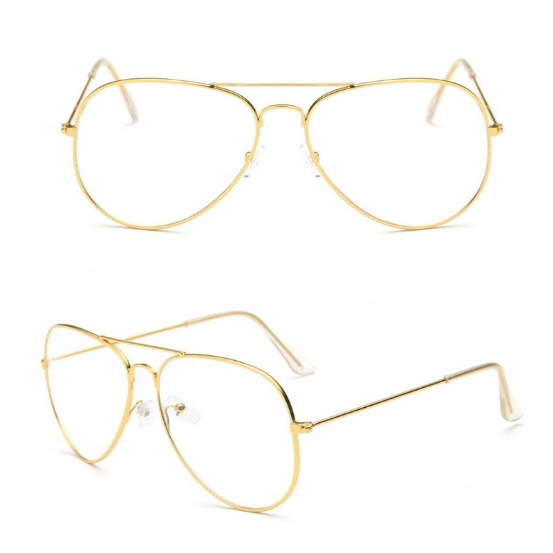 Ochelari lentila transparenta protectie model aviator aurii | Okazii.ro