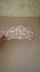 Diadema / coroana / tiara mireasa aurie roz cu cristale tip Swarovski foto