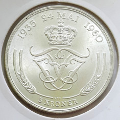 Danemarca moneda argint 5 kroner 1960 - BU in cartonas foto
