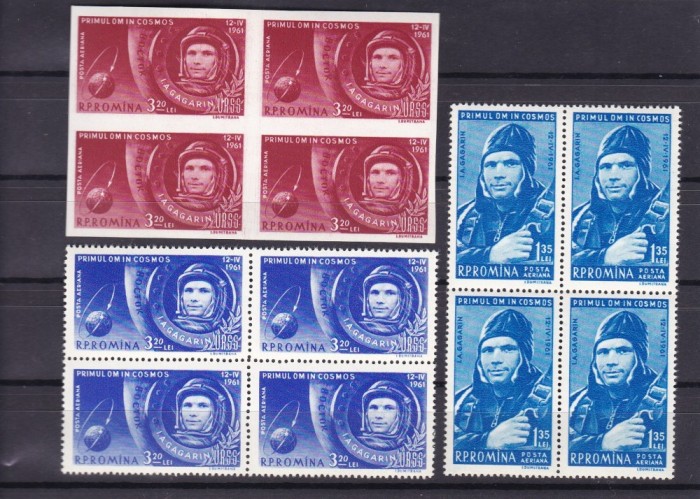 ROMANIA 1961LP 516 LP516a PRIMUL OM IN COSMOS DANT+NEDAT BLOCURI DE 4TIMBRE MNH ROMANIA 1961LP 516 LP516a PRIMUL OM IN COSMOS DANT+NEDAT BLOCURI DE 4TIMBRE MNH