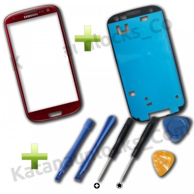 Sticla display fata rosie pentru Samsung Galaxy S3 i9300 + adeziv kit scule foto