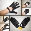 Mănuși Dama Piele Naturală Negre Elegante Club Soferițe, Nasture Alb - S/L