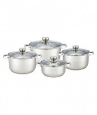 Set de 4 Oale din Inox cu Capac din Sticla , Inductie, 3.9, 4.5, 5.5 ?i 6.3 Litri, 8 piese Inductie foto