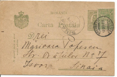A)carte postala- Carol I, 10 bani -Tipografiate ,verde ,hartie crem 1933 foto