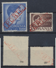 ROMANIA 1947 set 2 timbre inflatie Mihai I cu sursarj PORTO autentificate J Odor foto