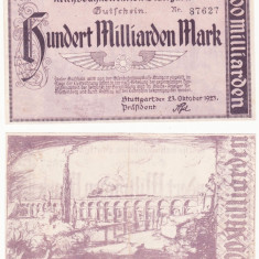 (2) BANCNOTA GERMANIA - REICHSBAHN STUTTGART - 100 MILLIARDEN MARK 1923